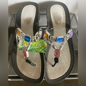 NWT Mazigo XL Flip Flop Sandals Jeweled Silver Black X Large Thong 11 12 Women